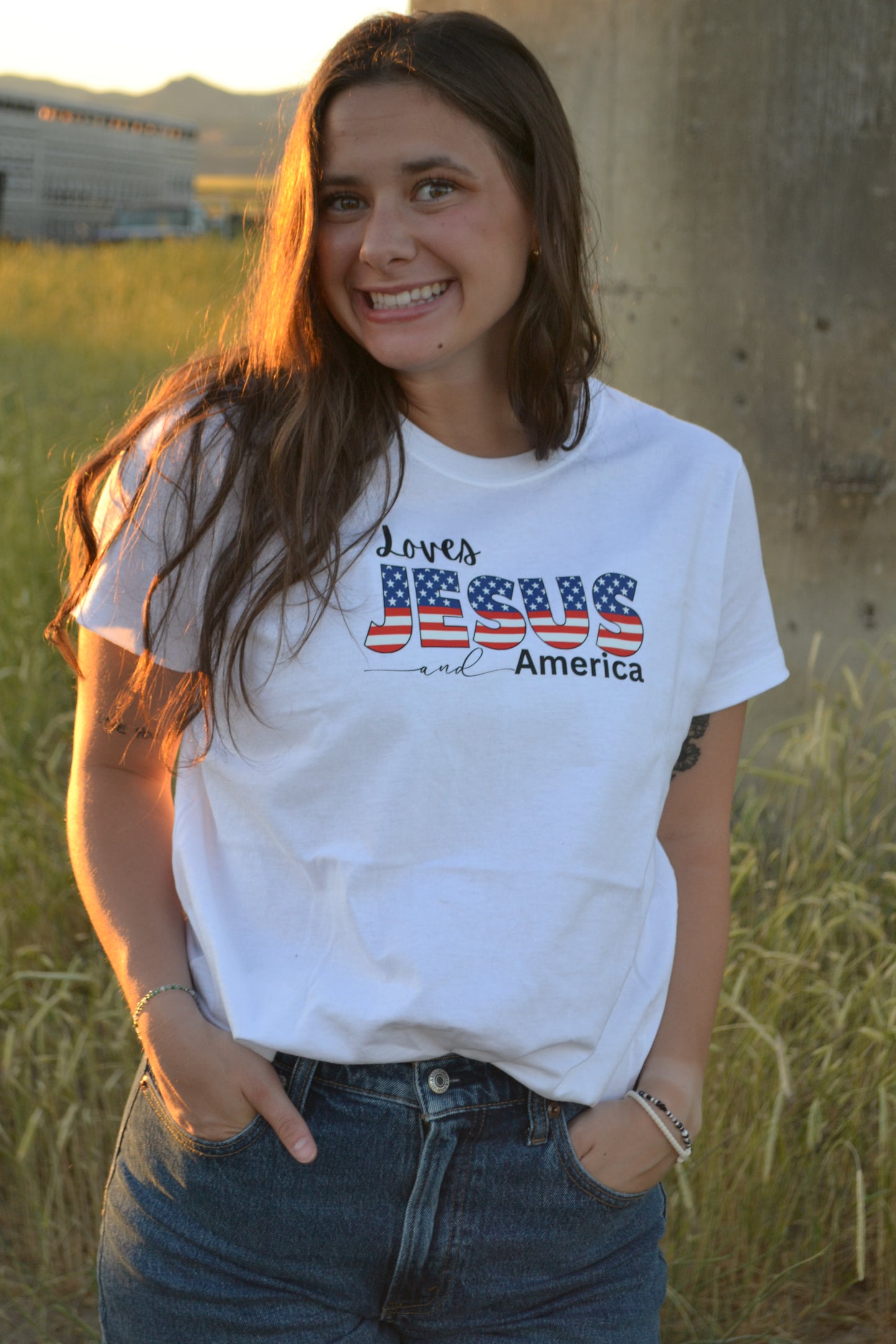🇺🇸 Fun Super Tank or Tee – Loves Jesus &amp; America 🇺🇸