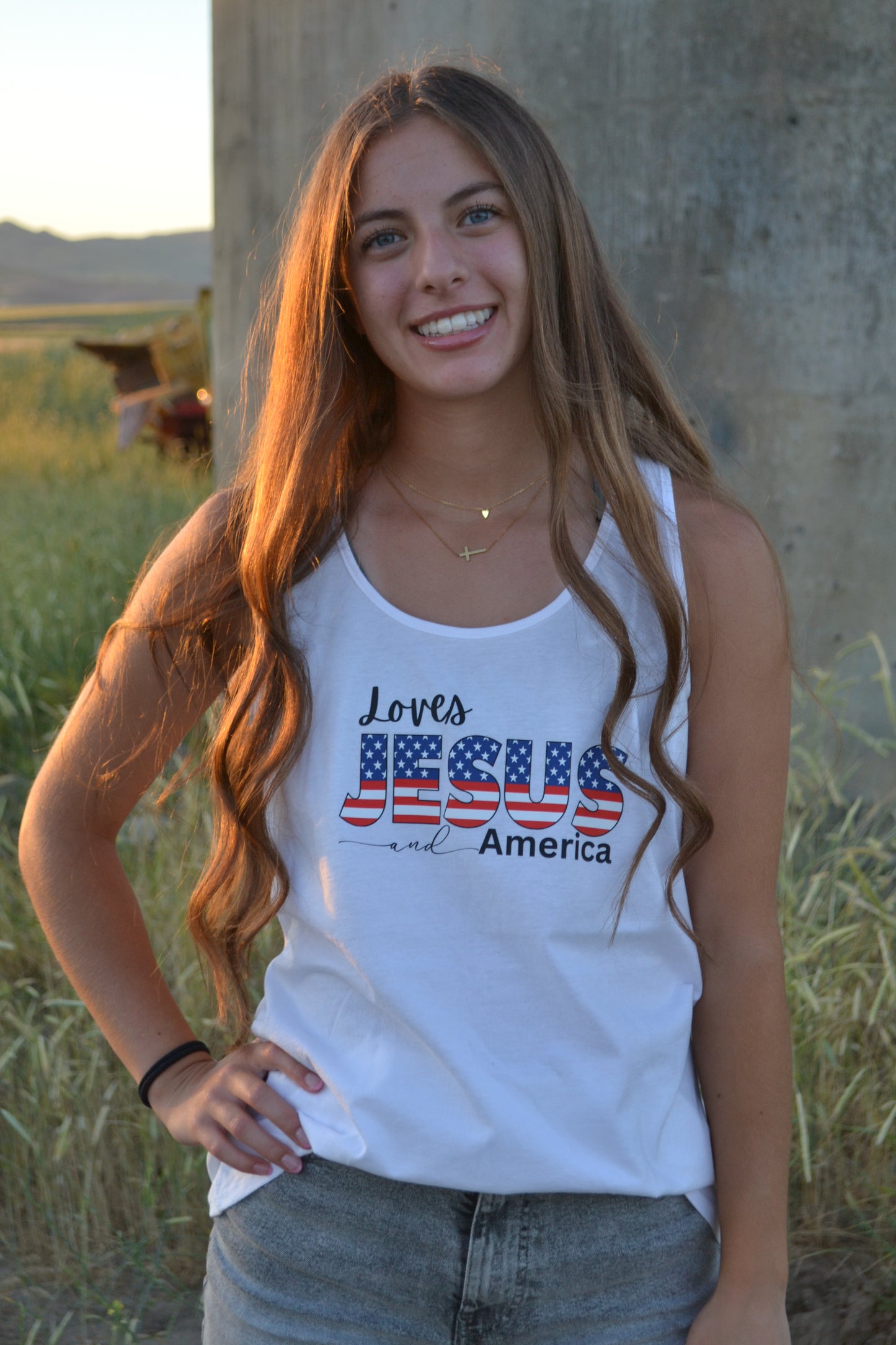 🇺🇸 Fun Super Tank or Tee – Loves Jesus &amp; America 🇺🇸